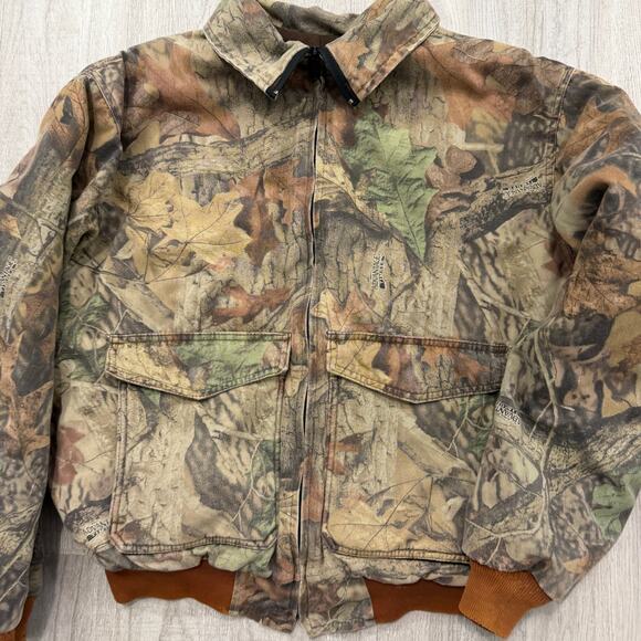 Vintage Camouflage Bomber Jacket Men's Large Boxy 90s Full Zip Camo Hunting 90s - Picture 2 of 7